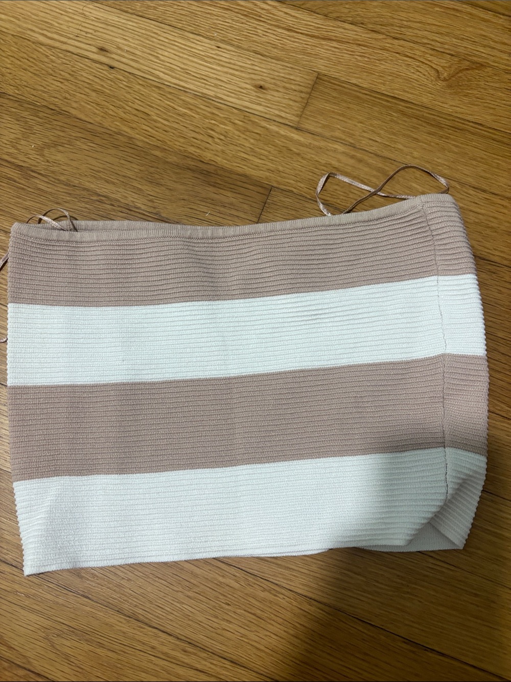 La Hearts Beige and White Striped Knit Mini Skirt
